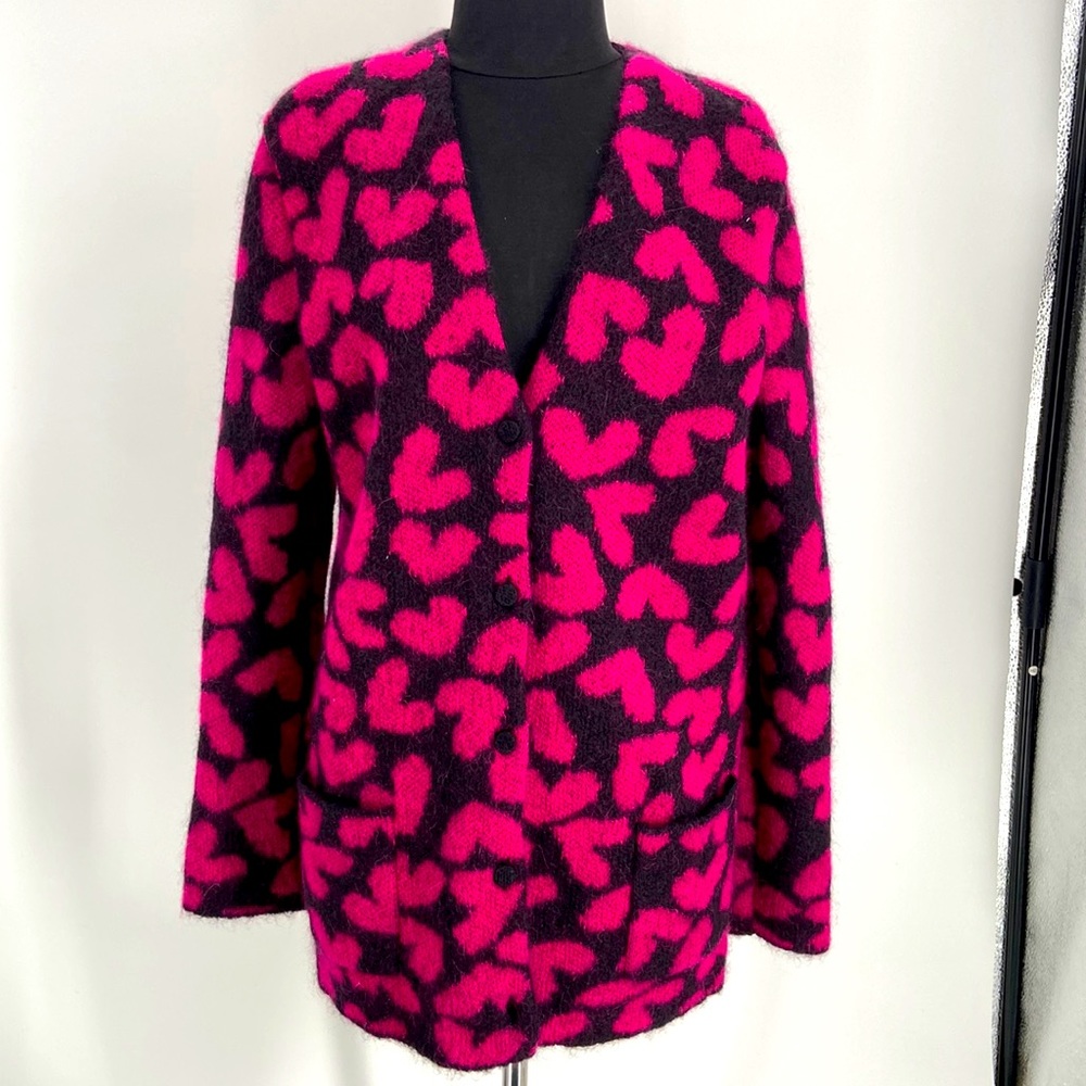 SAINT LAURENT Heart Print Wool Blend Lined Cardigan (see measurements for size)